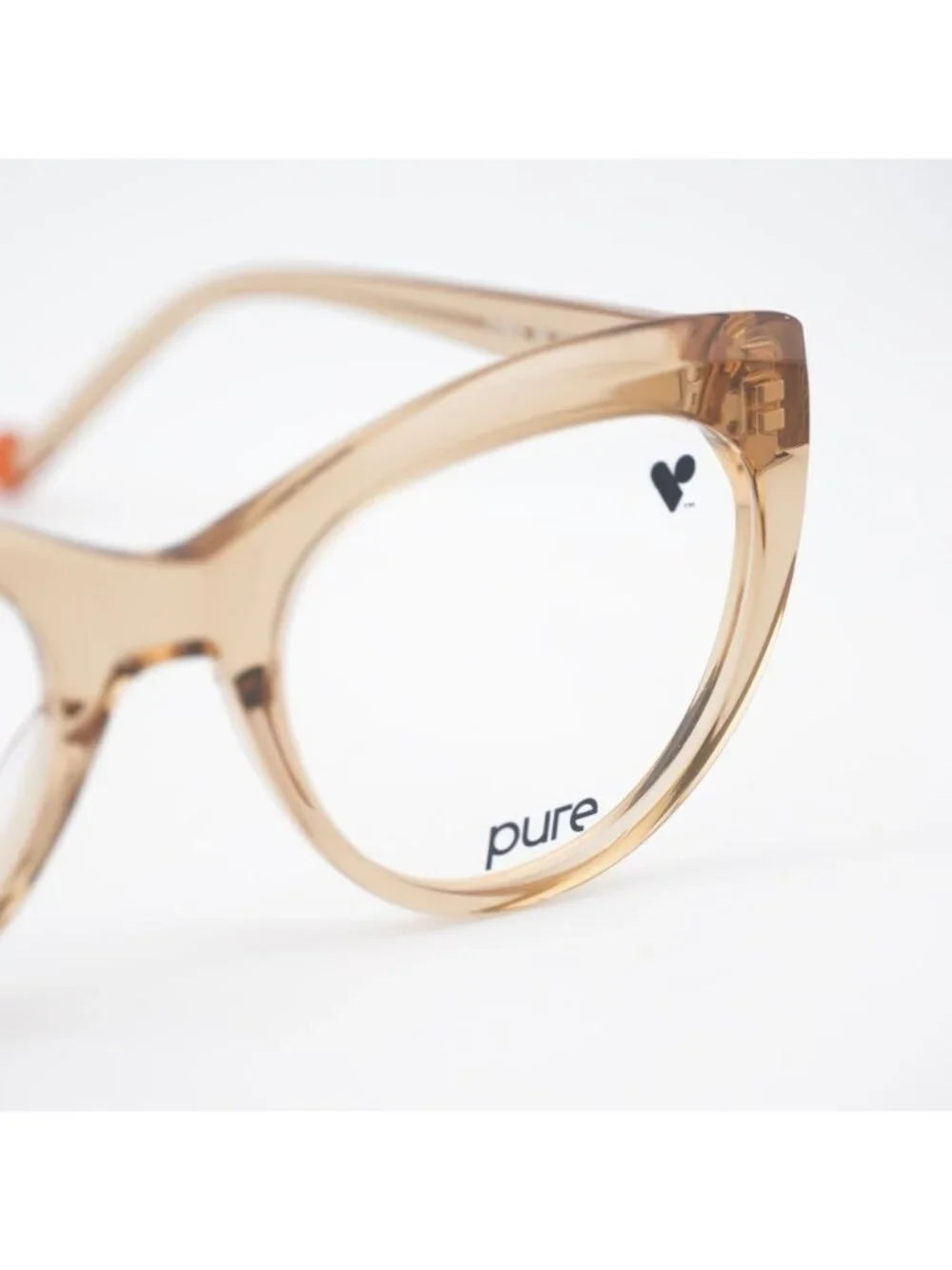 Pure P-7009 N 250 Eyeglasses Transparent Camel 52mm Cat Eye Frame